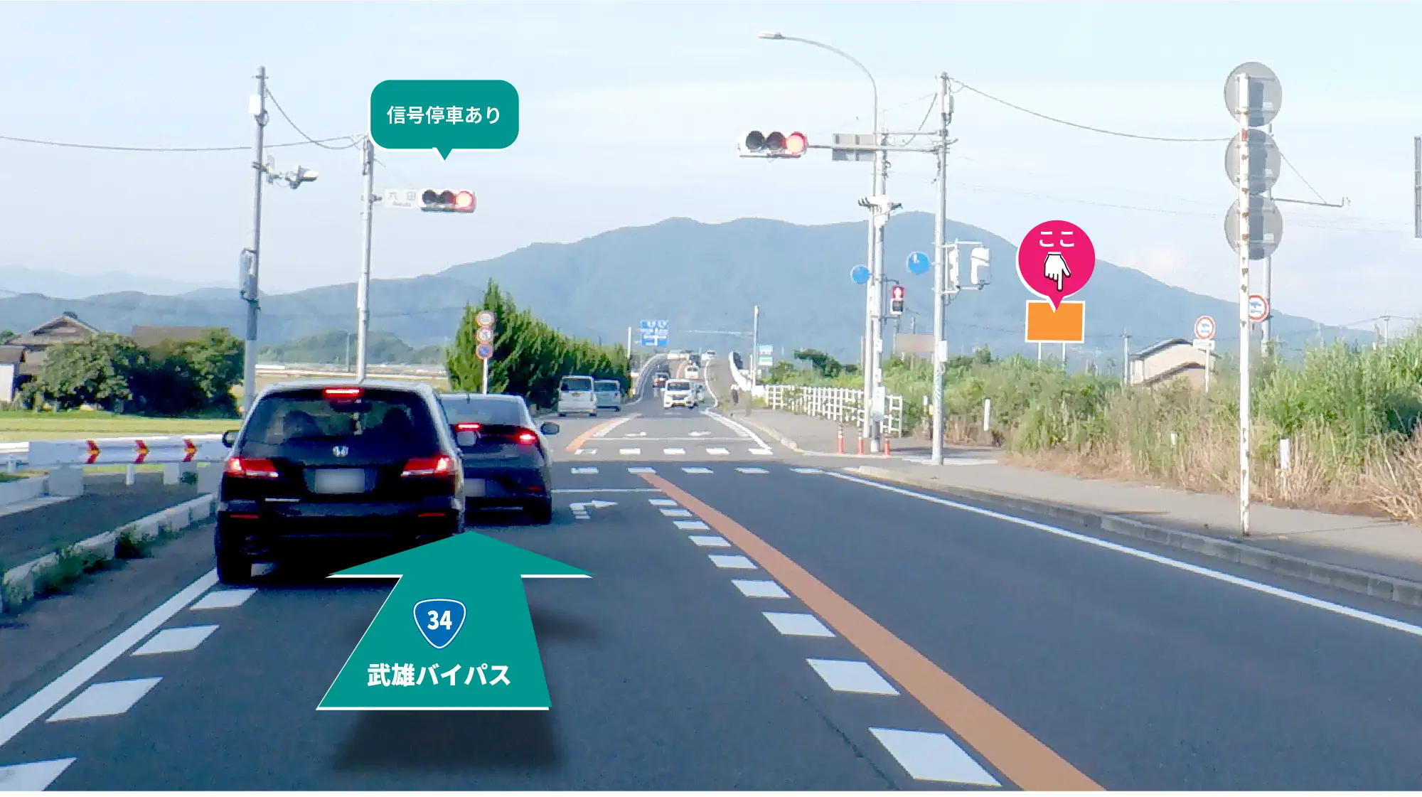 武雄バイパスの信号待ち停車位置からもよく見える野立て看板